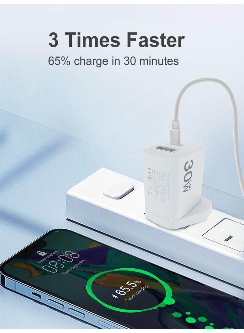 Onno 30W Mini PD GaN Wall Charger Fast Charging Plug USB C + USB A Compact Travel Dual-Port Fast Charger,Supports tPD & QC Fast Charging Protocols, Compact Wall Charger for MacBook Pro/Air, iPad Pro, Galaxy Phone, Android Phone, iOS Phone, Pixel, and More UK Standard - Image 4